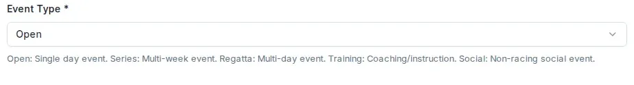 The Event Type field set to Open.
