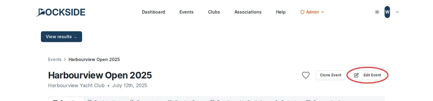 The event page with the Edit Event button at the top right circled.
