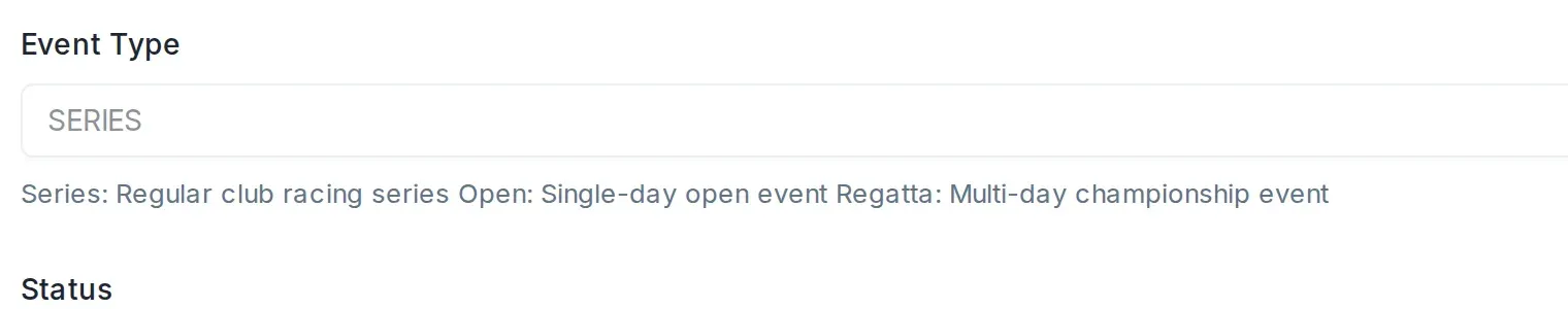 The Event Type field locked at Series on an event that already has results.