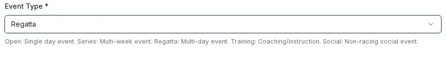 The Event Type field on the Create Event form, set to Regatta.