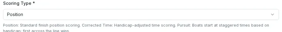 The Scoring Type field in the Competition Setup section, set to Position.