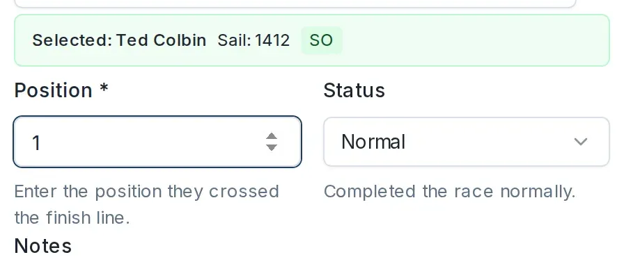 The sailor selected, with focus on the Position field.