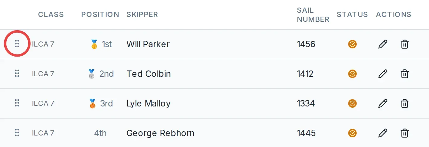 The grip handle, circled, on the first row of the results list.
